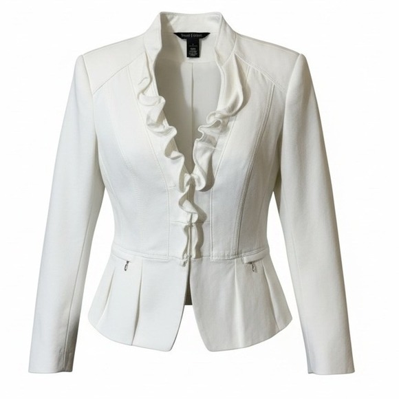 White House Black Market Jackets & Blazers - White House Black Market Ivory Ruffle Peplum Blazer Jacket Size 4 Hook Eye